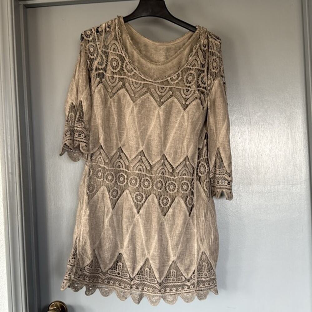 Yest Women's Cotton Layered Crochet Lace Dress 3/4 Sleeves Fairycore sz 6